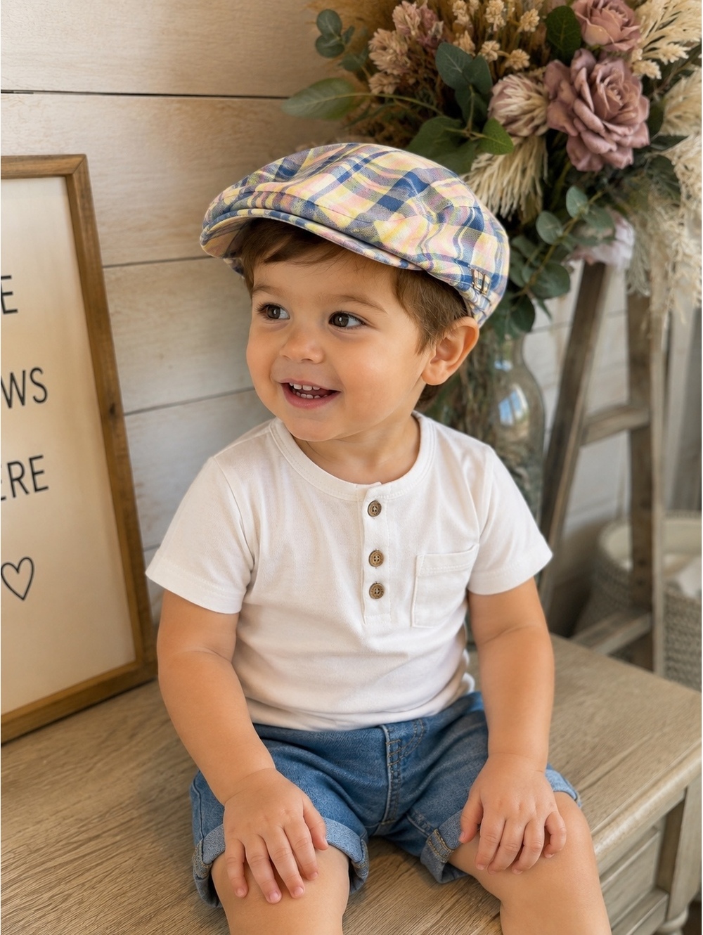 JANIE JACK Kids' Pastel Plaid Newsboy Cap - Size 0-6 MONTHS New with Tags